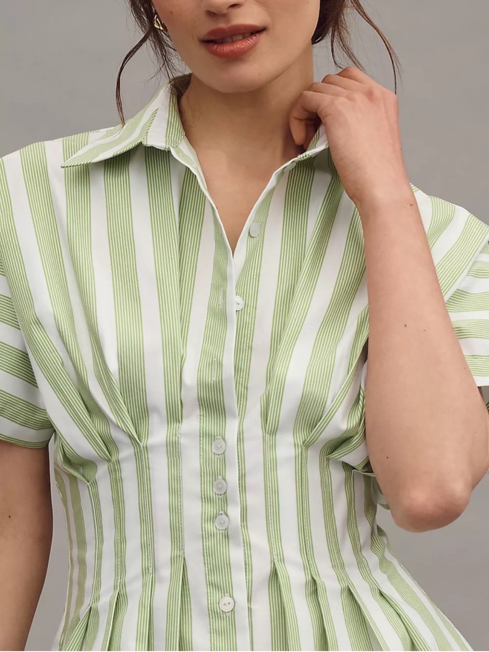Anthropologie The Tobie Mini Shirt Dress by Exquise Button Front Green Size XS - Picture 3 of 14